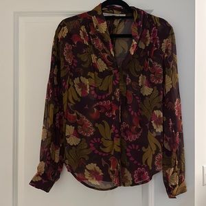 Gibson dark purple floral blouse